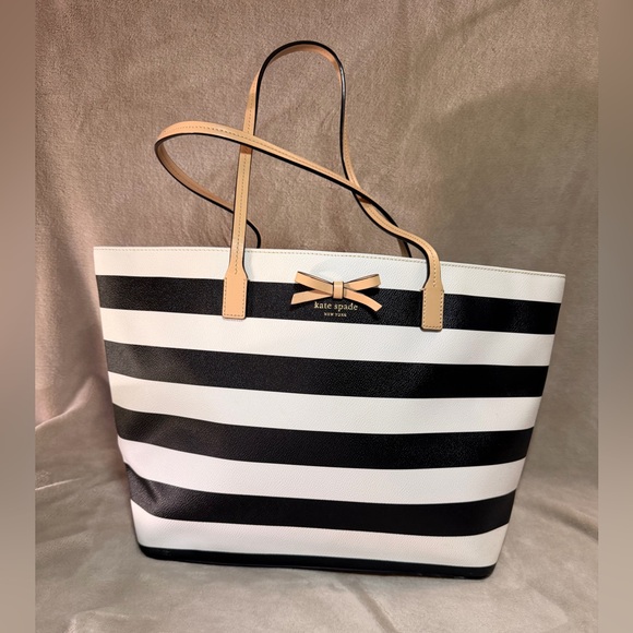 Kate Spade New York Handbags - NWOT Kate Spade Boutique Striped Saffiano Leather Bow Tote Authentic Retail Line